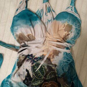 2000's Style Blue and White Bedazelled Mini Dress